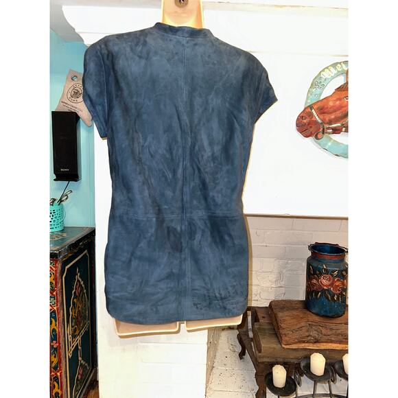 VINTAGE 80's TRUSSARDI DENIM BLUE SUEDE TOP 42 - Picture 3 of 11